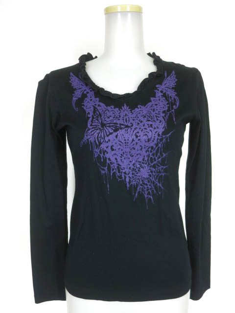 BPN 蜘蛛の巣＆蝶プリント長袖カットソー