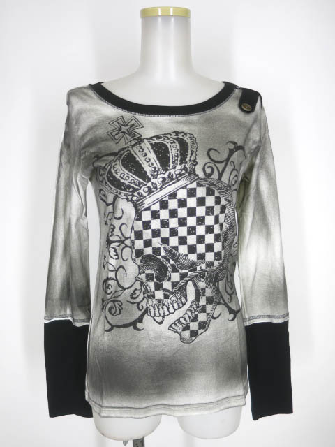 ALGONQUINS スプレー加工 スカルプリント長袖カットソー