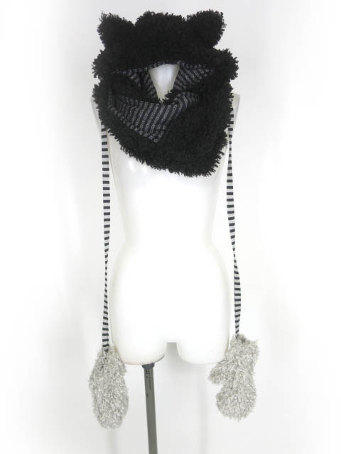 ALGONQUINS 猫耳フード付きスヌードマフラー & ミトン手袋 セット