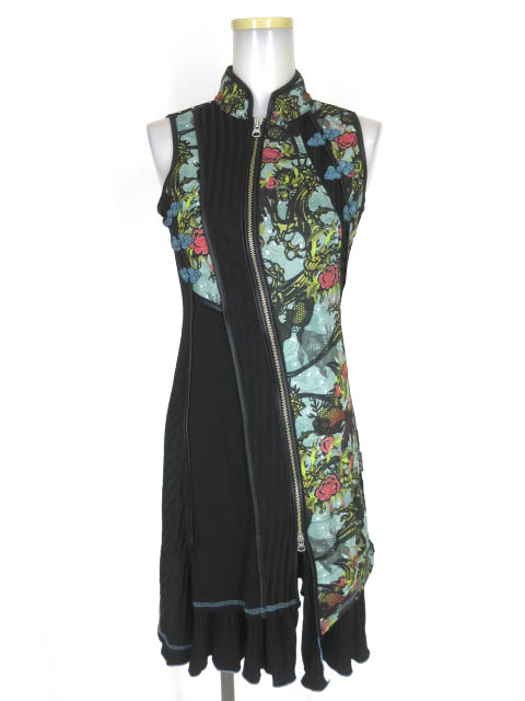 OZZ ONESTE 金魚和柄ジップアップノースリーブワンピース