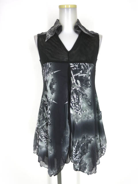 Ozz Croce 孔雀柄メッシュ重ねノースリーブチュニック