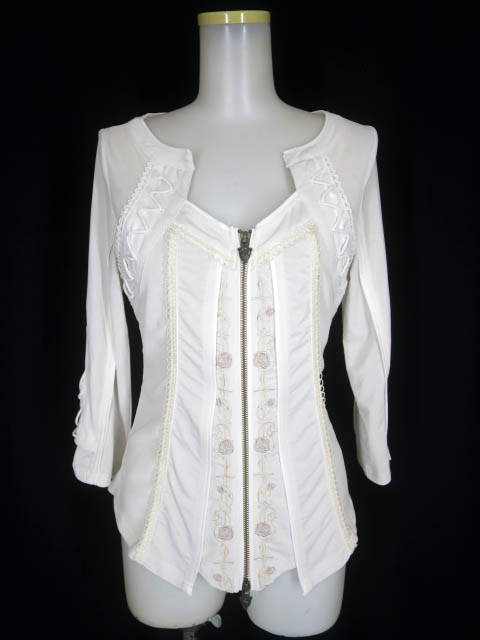 OZZ ONESTE ローズ刺繍 ジップアップメッシュチュールカーディガン