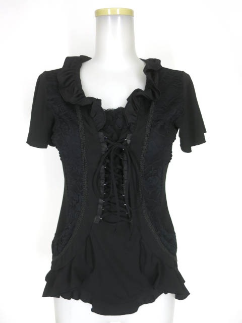 OZZ ONESTE 編み上げ付きフリル半袖カットソー