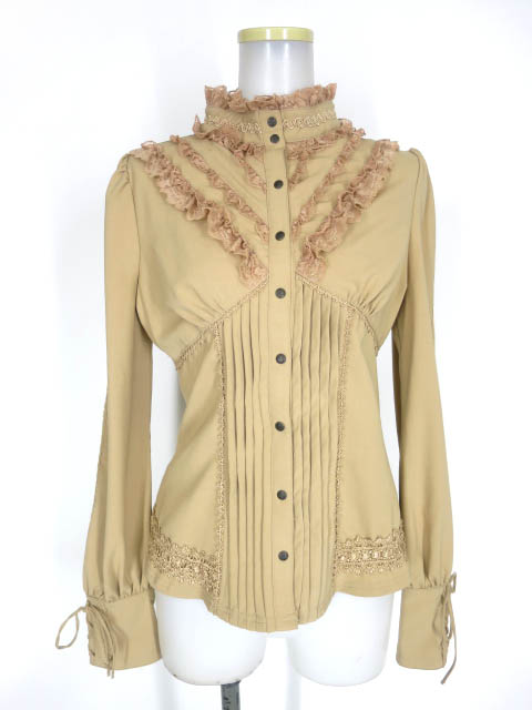 OZZ ANGELO レース付きスタンドカラーブラウス