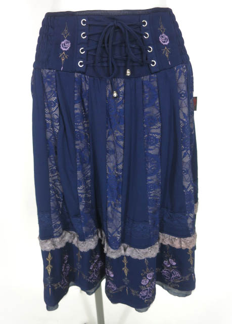 Ozz Croce ローズ刺繍入りレース切替2wayスカート