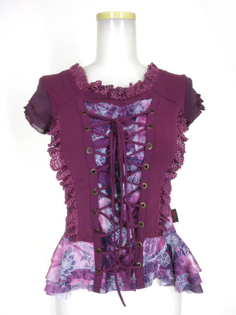 Ozz On レース＆編み上げ付き半袖カットソー