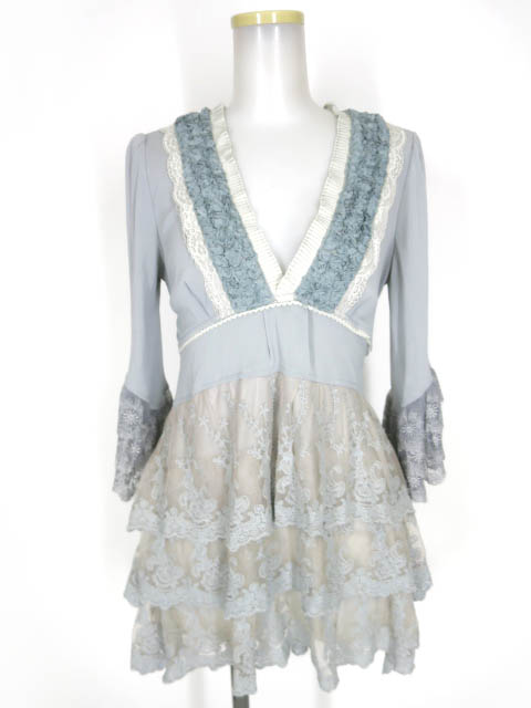 OZZ ANGELO レース付きメッシュチュールチュニックワンピース