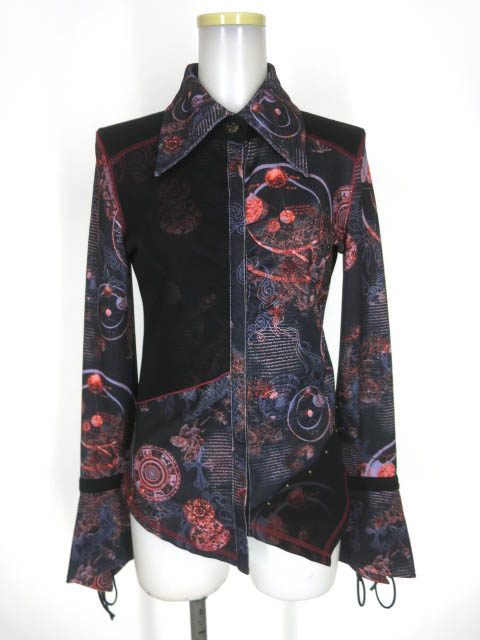 Ozz On hikozoh ニット切替総柄ブラウス