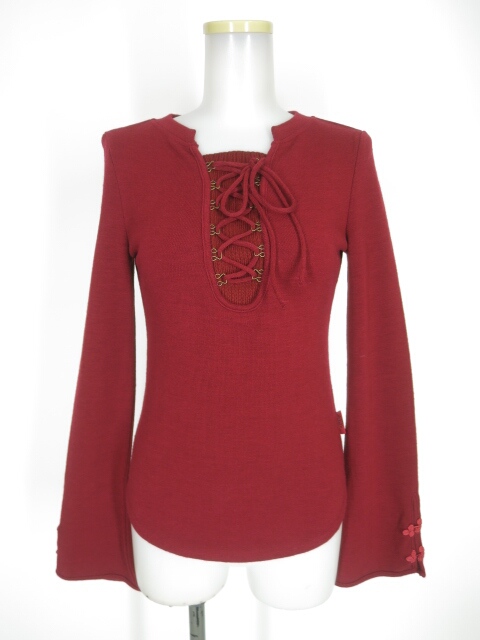 Ozz On 編み上げ＆チャイナボタン付きニットプルオーバー