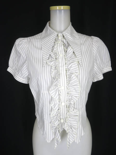 BPN ストライプ燕尾パフスリーブブラウス