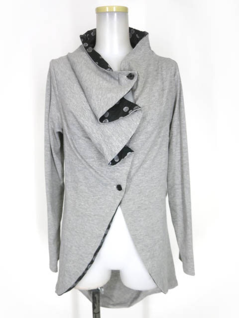 KUNIKUNI 裏地ドット柄ドレープカーディガン