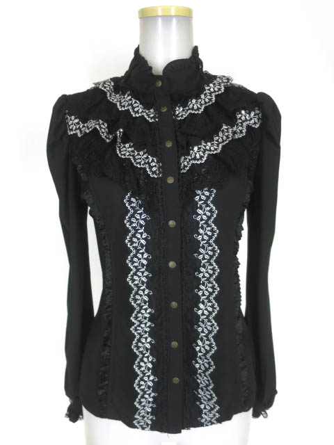 OZZ ONESTE レース付きスタンドカラーブラウス