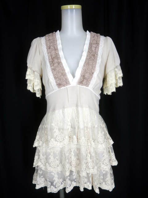 OZZ ANGELO レース付きメッシュチュール半袖チュニック