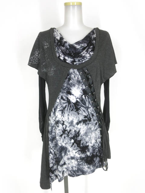 Ozz Croce ムラ染め切替 袖メッシュ長袖カットソー