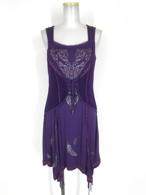 Rozen Kavalier 羽根プリントノースリーブワンピース