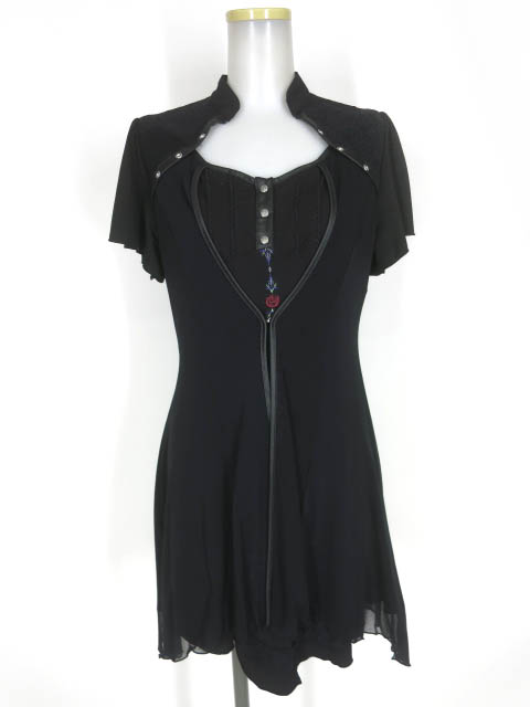 Ozz Croce ローズ刺繍入り メッシュチュール重ね半袖ワンピース