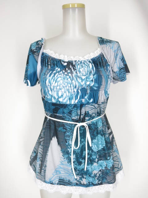 OZZ ONESTE 和チャイナ柄シャーリング半袖カットソー