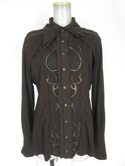 ozz conte 龍プリント ガーゼフリル付きブラウス