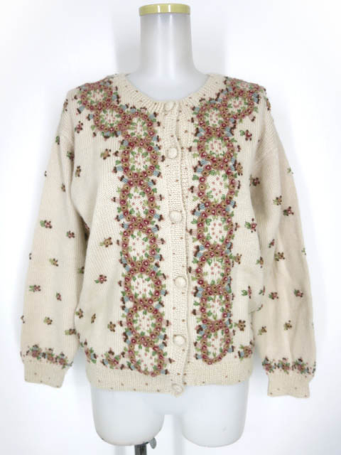 田園詩 ローズ小花刺繍ニットカーディガン