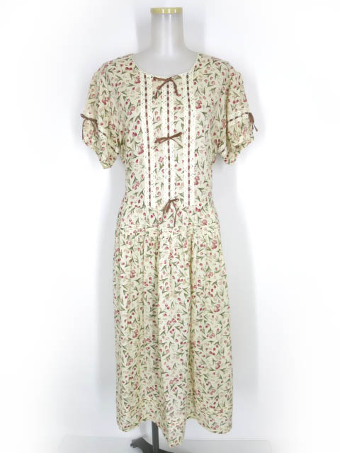 田園詩 チューリップ柄パフスリーブワンピース