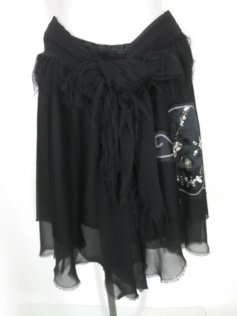 ALGONQUINS ドクロパッチ付きメッシュ＆シフォンスカート