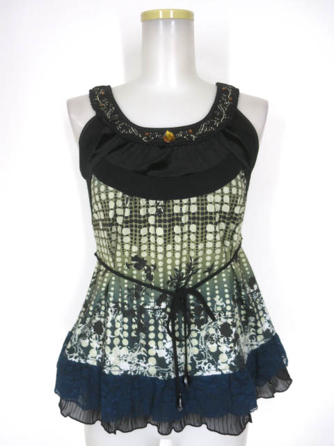 OZZ ONESTE ドット＆草花柄ノースリーブチュニックカットソー