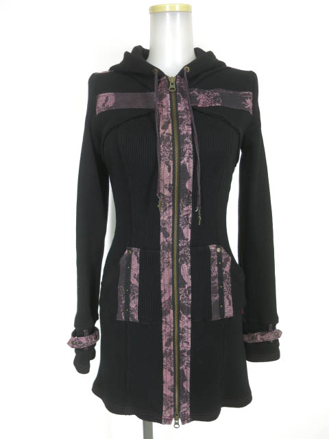 Ozz Croce 龍柄デニム切替ジップアップリブニットワンピースパーカー