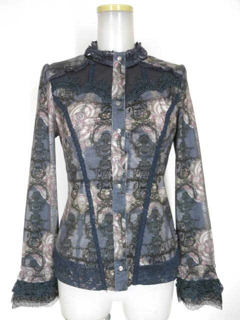 OZZ ANGELO 胸メッシュ切替総柄ブラウス