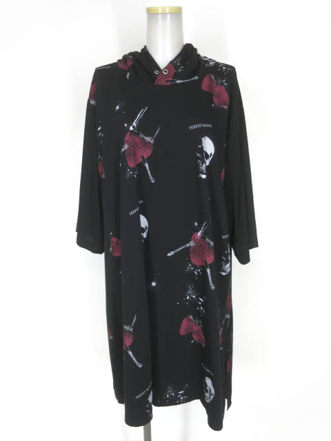 SEX POT スカル＆ストロベリー柄フード付き半袖ビッグカットソー