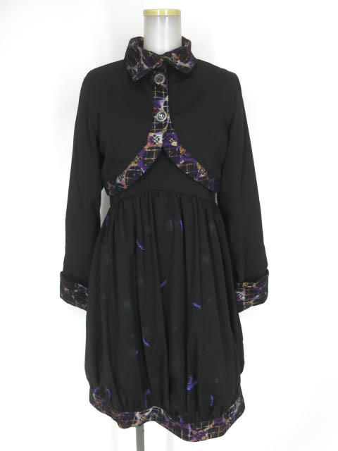 gouk 和柄切替 七分袖ワンピース & ボレロジャケット セット