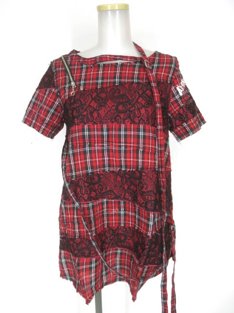 ALGONQUINS レース&チェック切替半袖プルオーバーカットソー