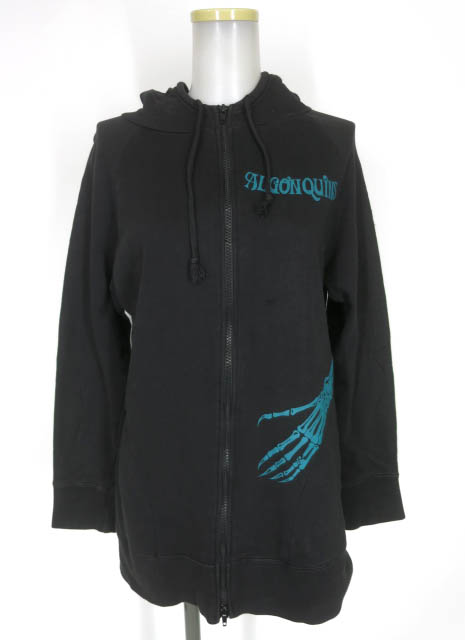 ALGONQUINS 英字＆スカルハンドプリント裏毛ジップパーカー