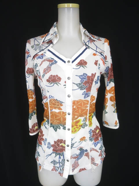 OZZ ONESTE 和柄メッシュチュールブラウス