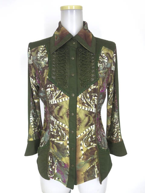 Ozz Croce 編み上げ付き孔雀柄ブラウス