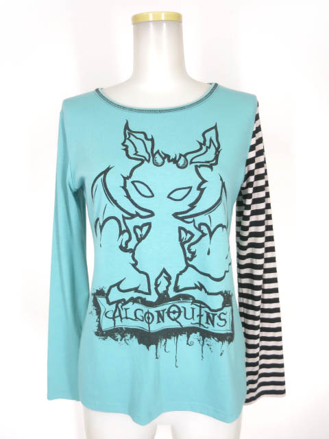 ALGONQUINS 悪魔プリント袖ボーダー長袖カットソー