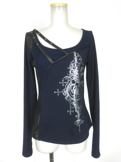 Ozz Croce 歯車＆クロスモチーフプリント長袖カットソー