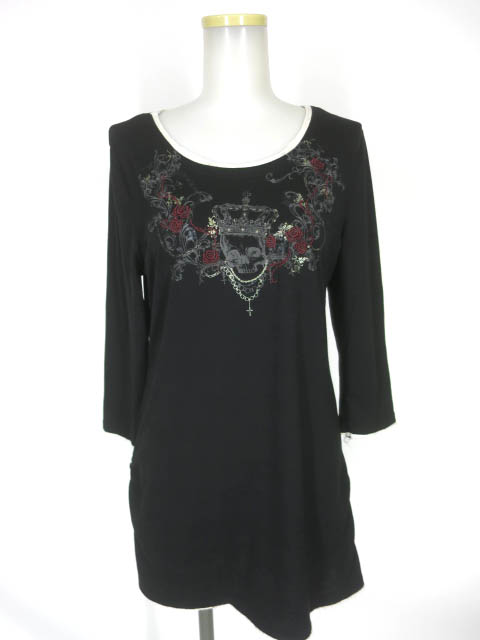 Ozz Croce ローズ刺繍＆スカルプリント七分袖カットソー