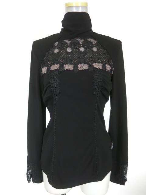 OZZ ANGELO 胸レース付きハイネック長袖カットソー