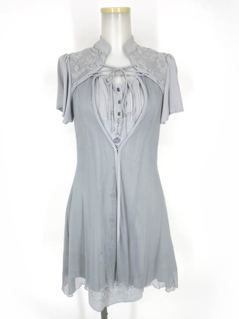 Ozz Croce メッシュ重ねローズ刺繍入り半袖チュニックワンピース