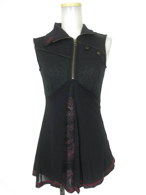 Ozz On hikozoh メッシュ重ね龍プリントノースリーブカットソー