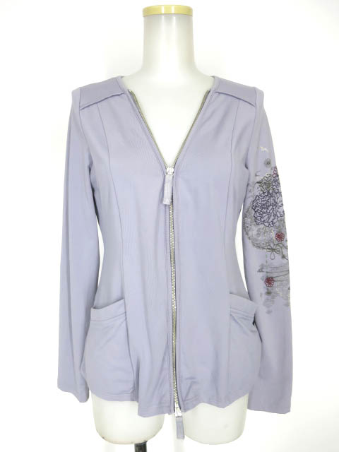 DragoNiA 袖和柄プリント&刺繍入りジップカーディガン