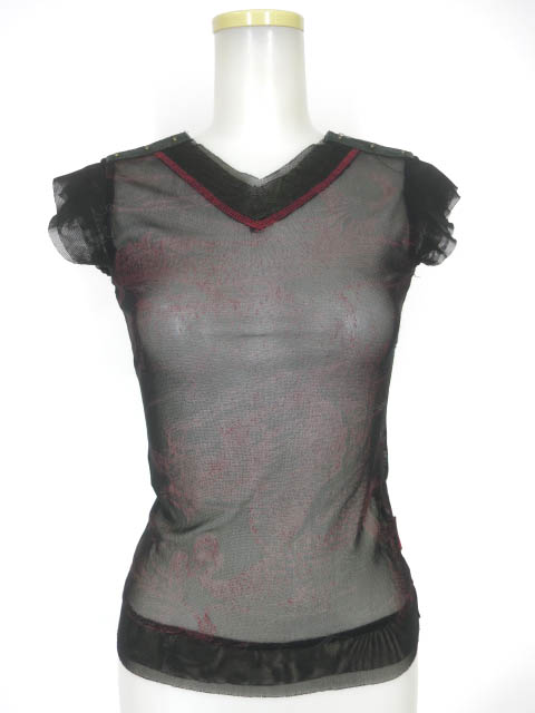 Ozz On hikozoh 龍プリントメッシュチュール半袖カットソー