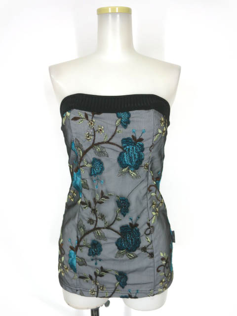 OZZ ONESTE 刺繍入りメッシュ重ねベアトップキャミソール