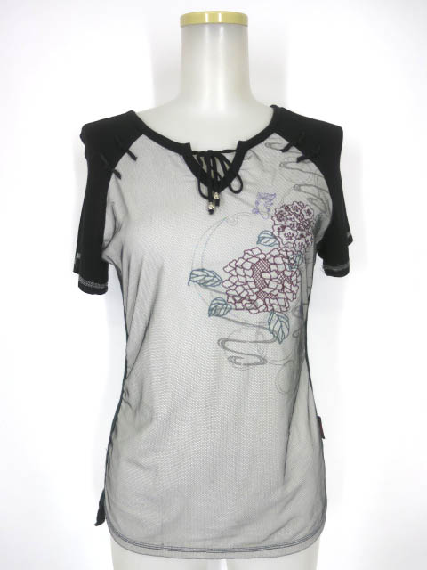 OZZ ONESTE メッシュ重ねチャイナ半袖カットソー