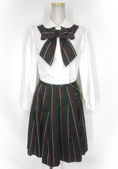 Jane Marple レジメンタルストライプショートスカート & リボン付きブラウス セット