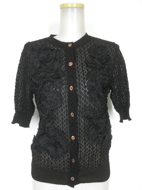 Jane Marple Dans Le Salon 巻き薔薇デザイン透かし編みニットカーディガン