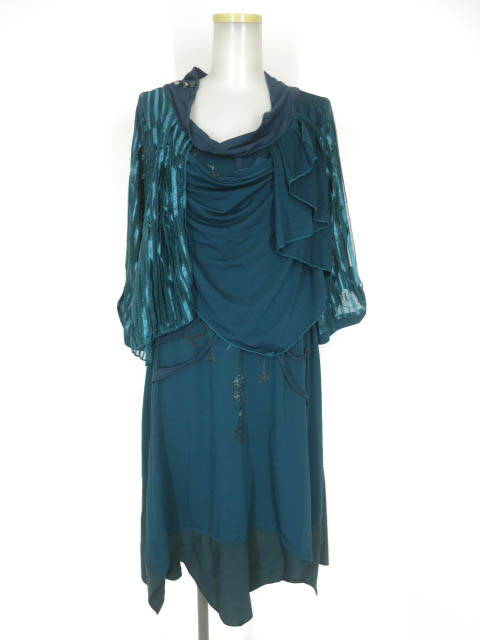 Ozz Croce ストライプメッシュ袖ワンピース