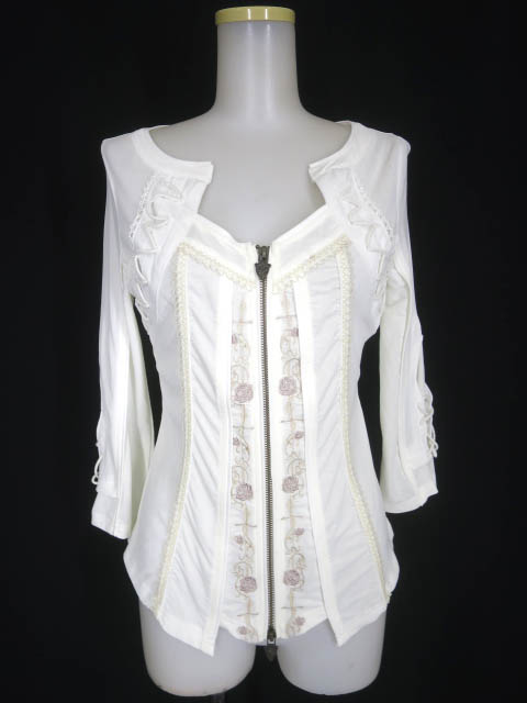 OZZ ONESTE ローズ刺繍メッシュチュールジップカーディガン