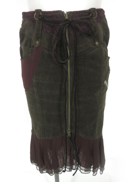 OZZ ON フロントジップコーデュロイフリルスカート