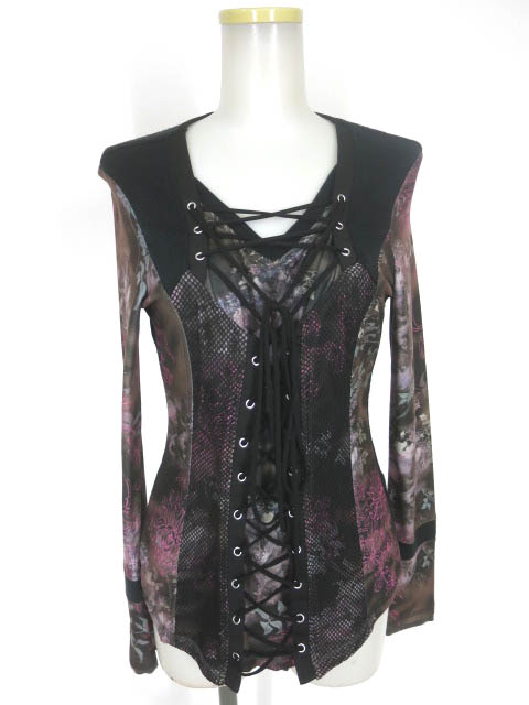 Ozz Croce ニット切替 和チャイナ柄長袖カットソー